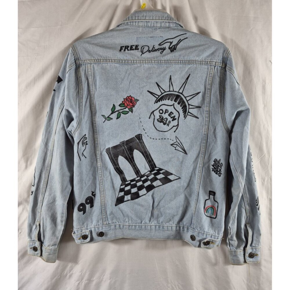 Brooklyn Cloth Mfg. Co. Unisex Blue NY City Graffiti Style Jean Jacket Size M - Picture 3 of 10